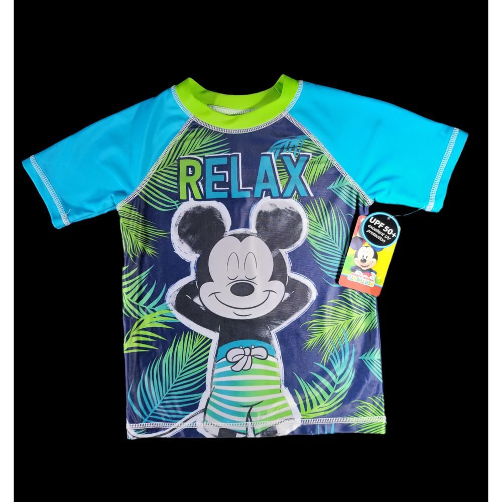 NWT Disney Mickey Mouse Shades Tropical Swim Rash Guard UPF50+ Kids Size 5T